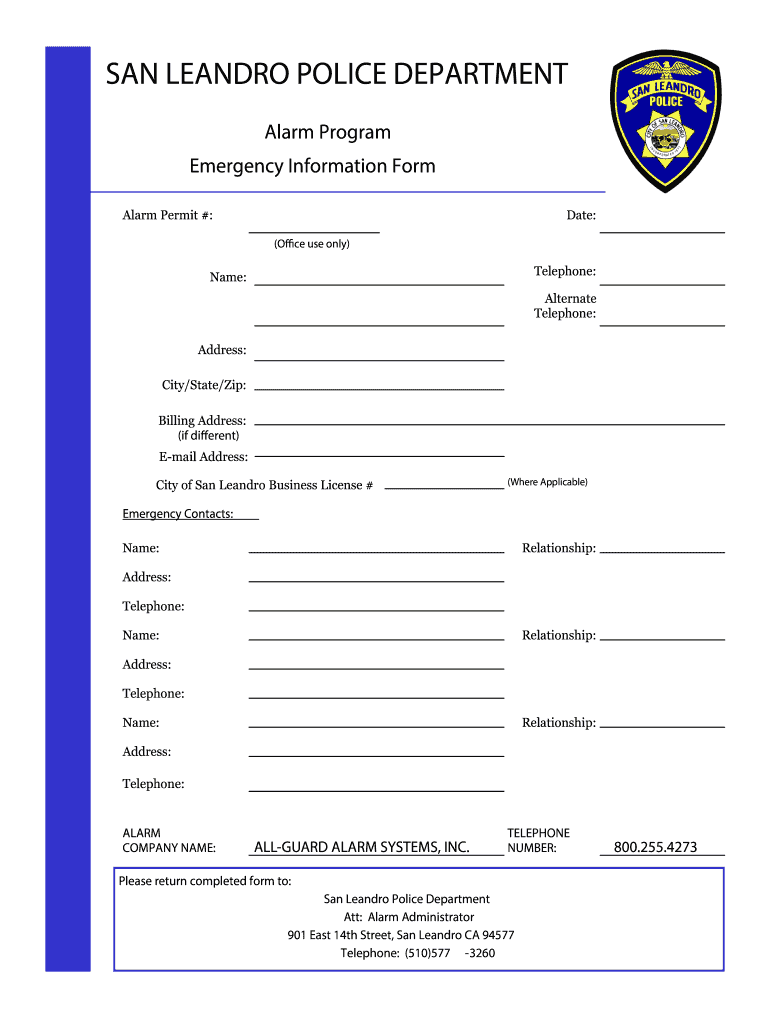 City of San Leandro Business License  Form