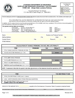 Form 1265 Louisiana Department of Insurance Ldi La