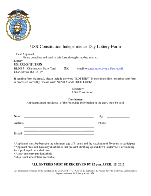 Uss Constitution Lottery  Form