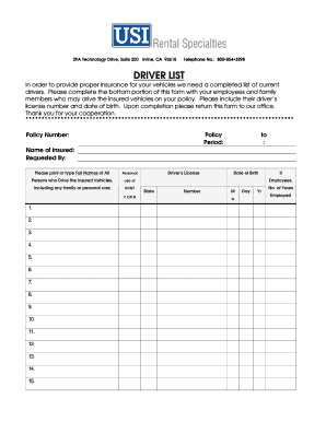 Driver List Template  Form