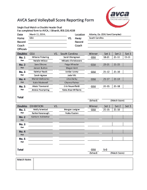 AVCA Sand Volleyball Score Reporting Form