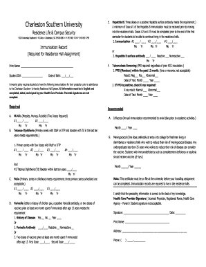  Charleston Southern University Immunization Form 2014-2024