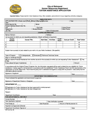 City of Richmond Tuition Assistance Application Form