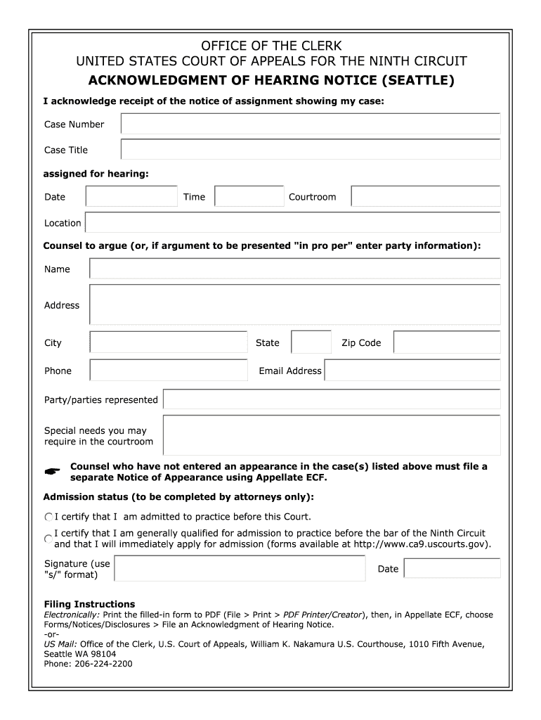 Acknowledgment Hearing  Form