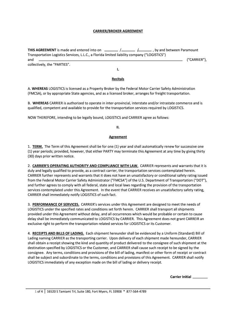 Carriers Agreement  Form
