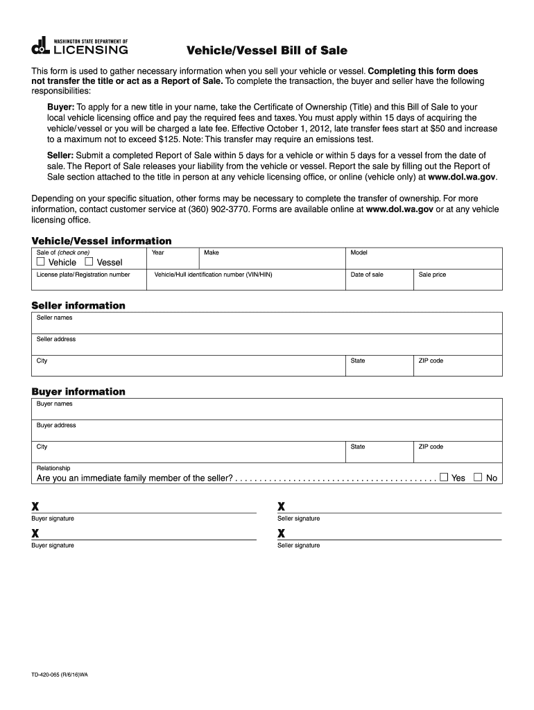 Bill of Sale Wa  Form