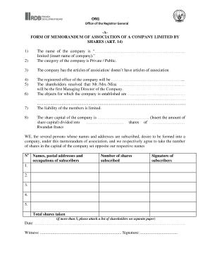 Memorandum of Association Format in Word