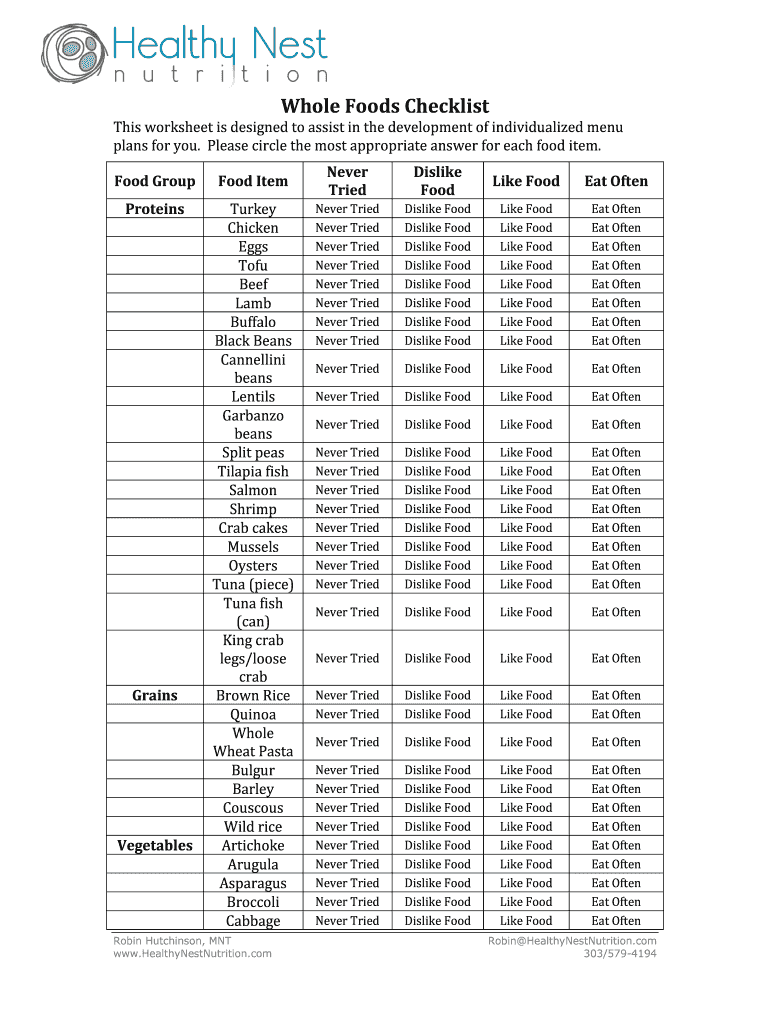 Whole Foods Checklist  Form