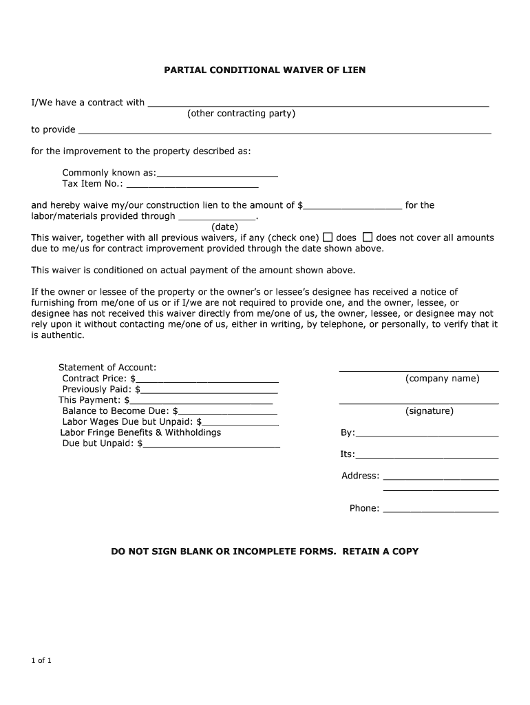 FULL UNCONDITIONAL WAIVER of LIEN Atatitle Com  Form
