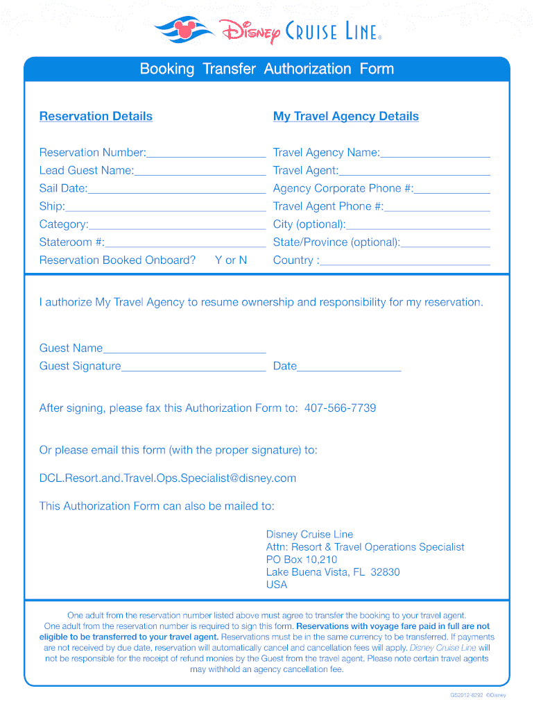 Disney Travel Agent Transfer Form