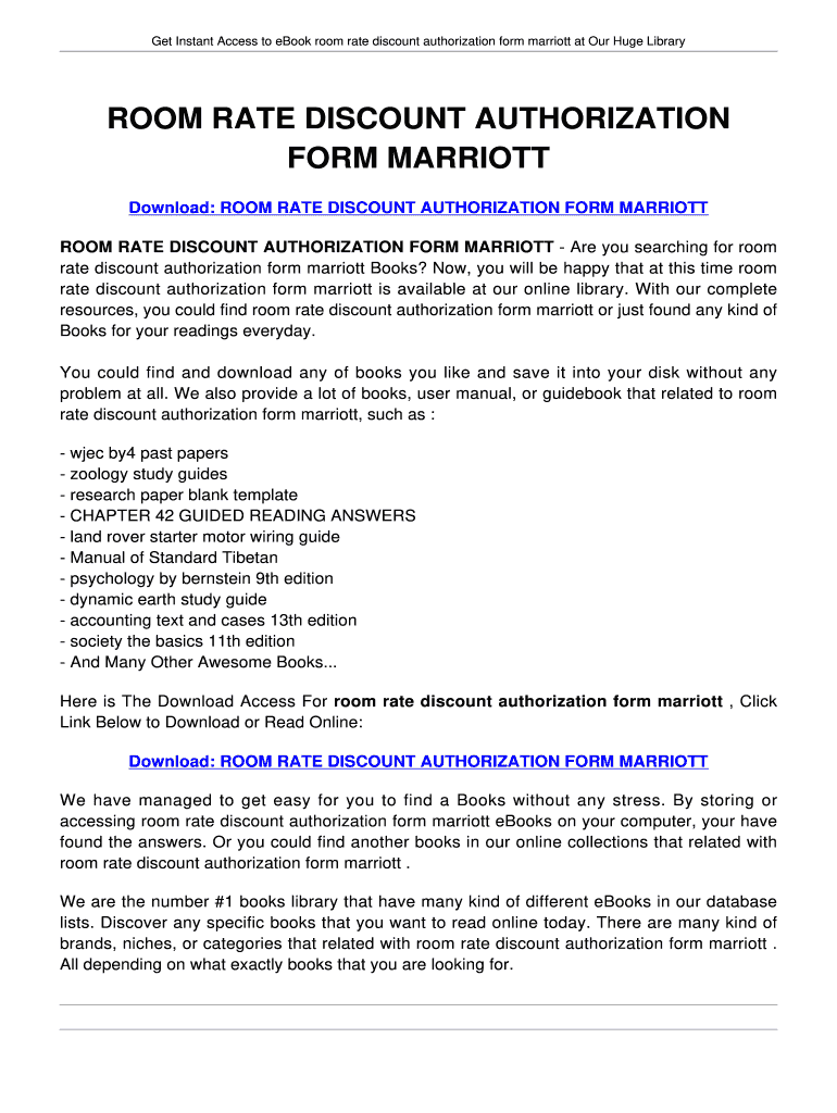 Marriott Room Discount Form