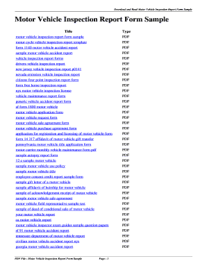 Motor Vehicle Inspection Report Form Sample
