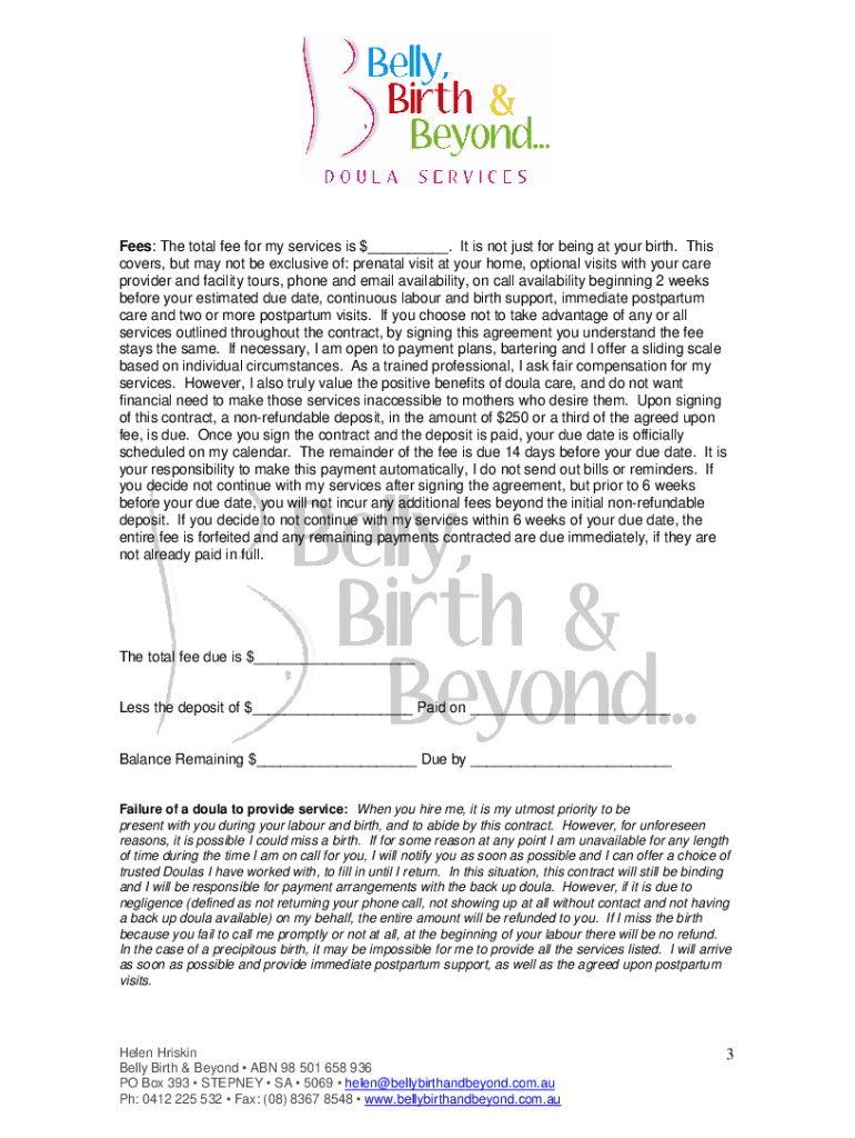 Doula Contract PDF  Form