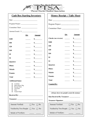 Money Tally Sheet  Form