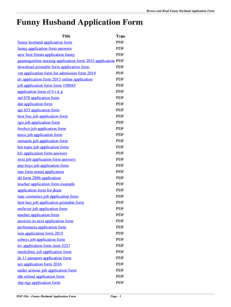 Husband Application Form Funny