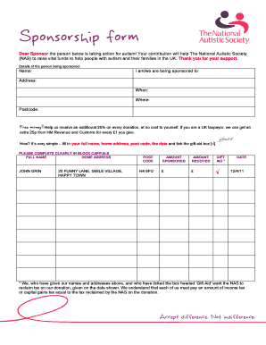 Sponsorship Form National Autistic Society