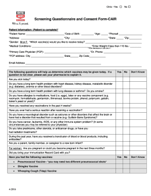 Screening Questionnaire and Consent Form CAIR 2016