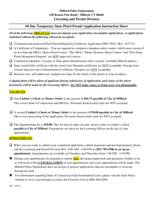 Milford Ct Pistol Permit  Form