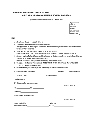Khalsa Public School Amritsar Vacancy  Form