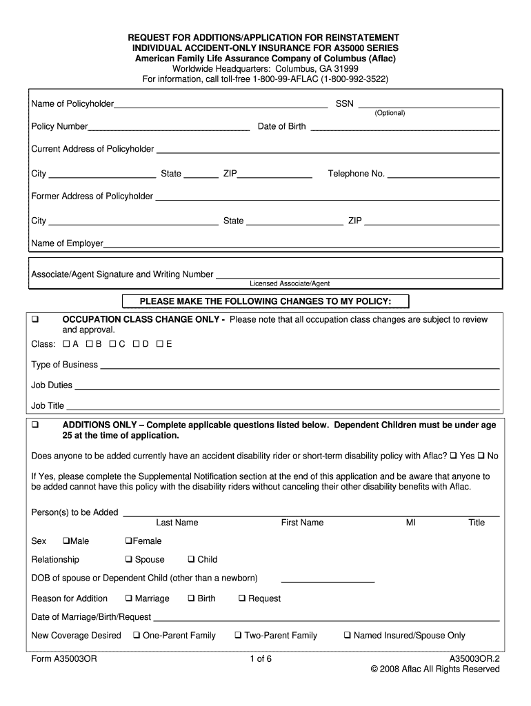 REQUEST for ADDITIONSAPPLICATION    Webordering Aflac Com  Form