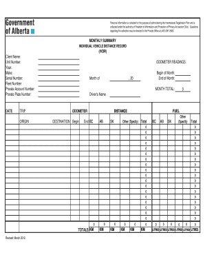 Individual Vehicle Distance Record  Form