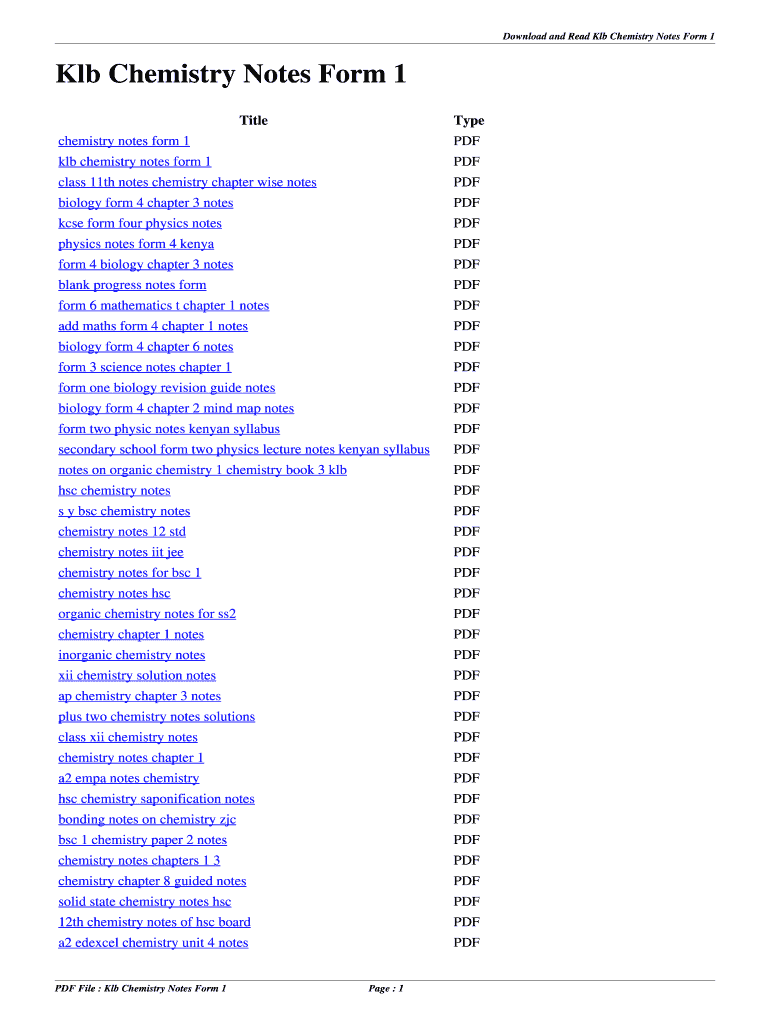 Chemistry Notes Form 1 4 PDF