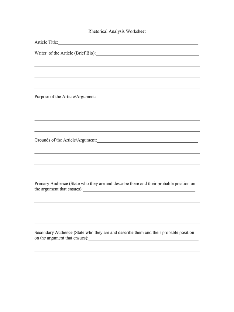 Rhetorical Analysis Worksheet PDF  Form