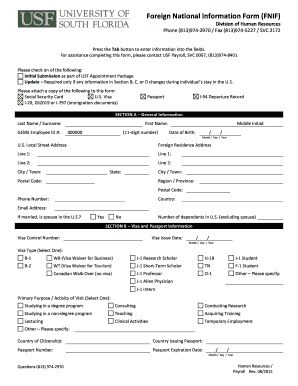  Foreign National Information Form FNIF Usf Edu 2015-2024