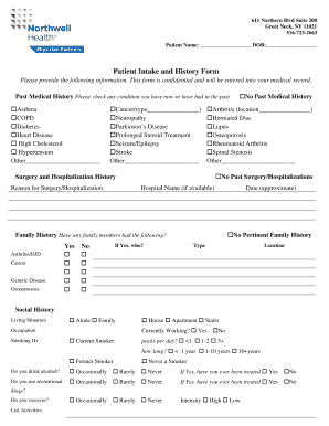 Patient Intake and History Form Northwell Health