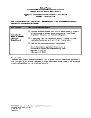 Application for Permit as a Health Care Clinic Establishment  Form