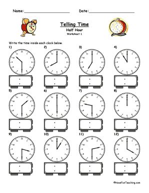 Write the Time below Each Clock  Form