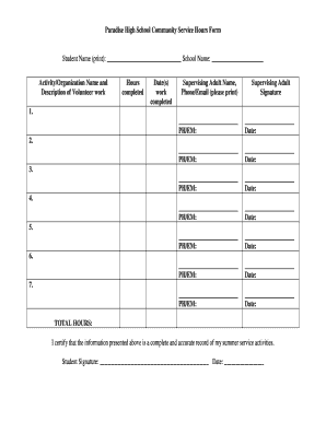 Nhs Volunteer Hours Sheet  Form