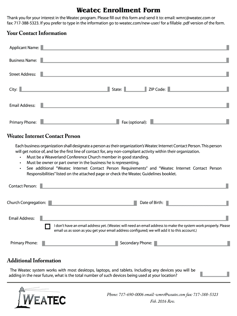 Get and Sign Weatec Enrollment Form 2016-2022