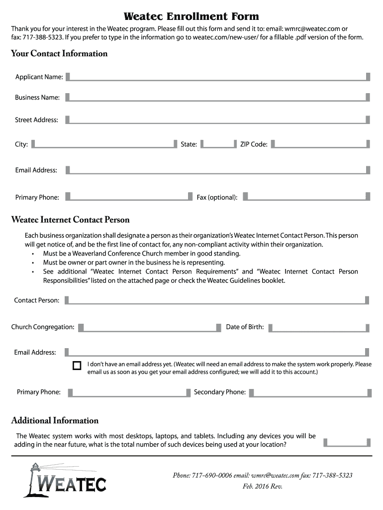  Weatec Enrollment Form 2016