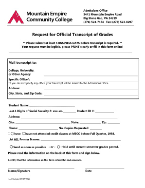  Unoficial Transcript from Mountain Emoire Community College 2016-2024