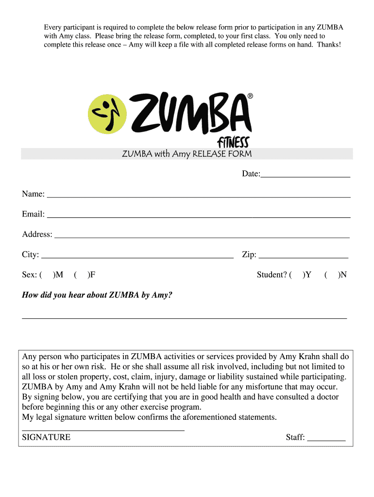 Zumba Waiver Form