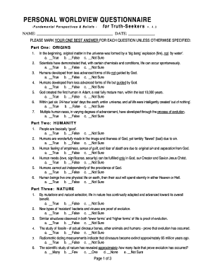 Worldview Questionnaire PDF  Form