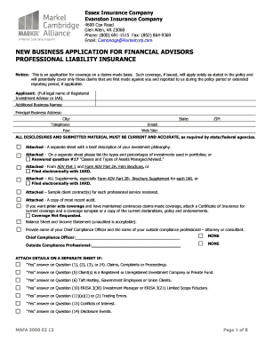 NEW BUSINESS APPLICATION for FINANCIAL ADVISORS  Form