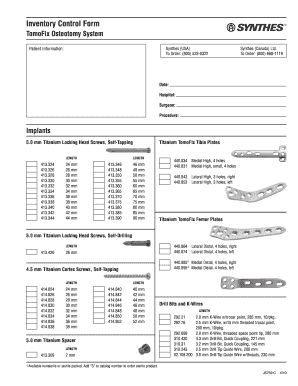 Synthes Tomofix Inventory  Form