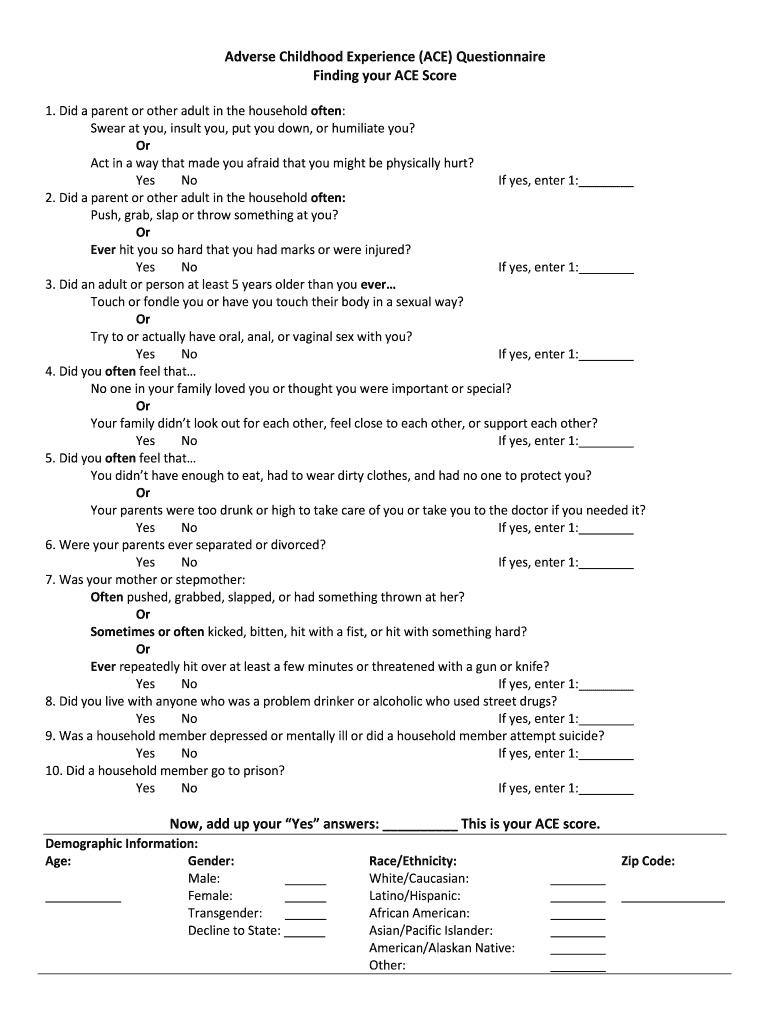 Ace Adverse Childhood Experience Questionnaire  Form