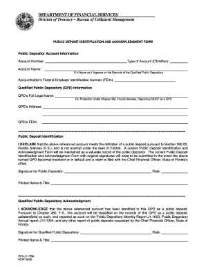 Public Deposit Identification and Acknowledgment Form