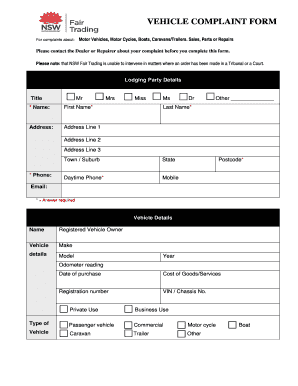 Motor Vehicle Complaints Nsw Form