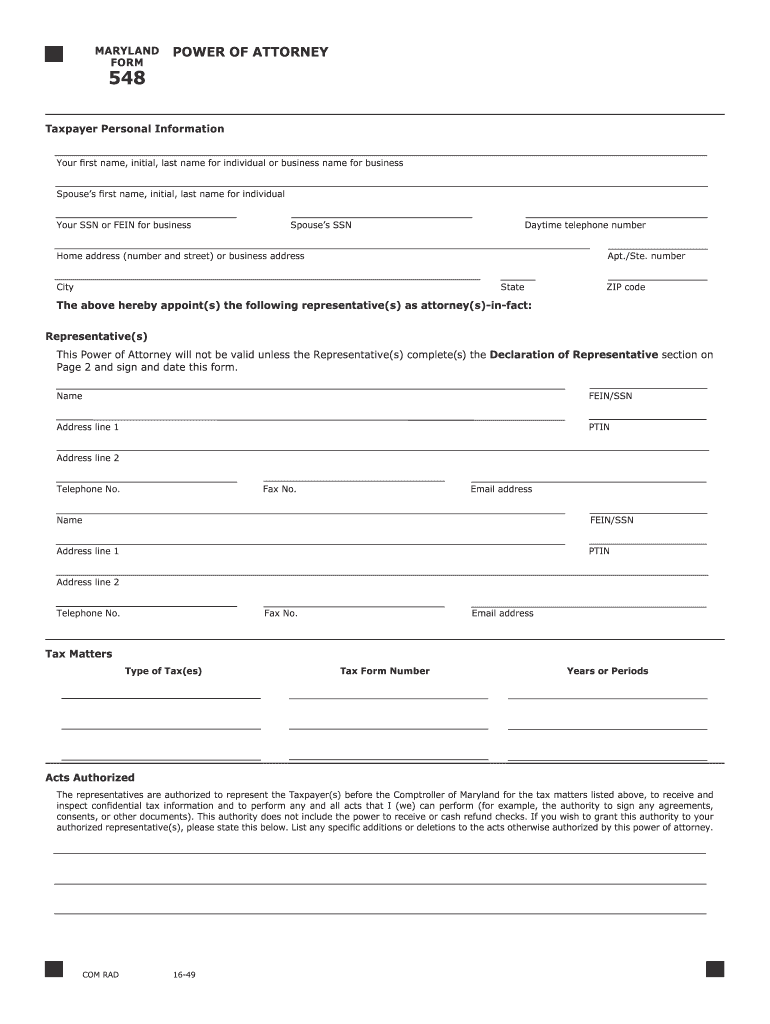 Maryland Form 548 Instructions