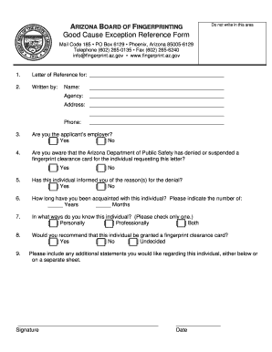  Arizona Board of Fingerprinting Good Cause Exception 2016-2024