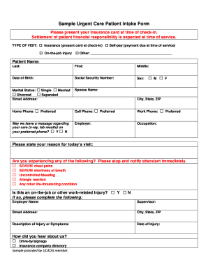 Urgent Care Intake Form