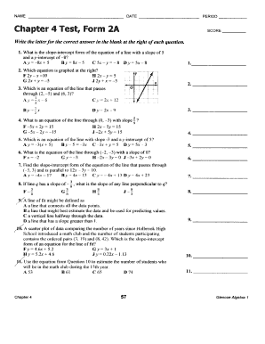 Chapter 4 Test Form 2a Answers