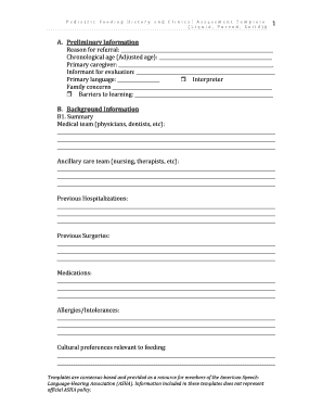 Pediatric Feeding Evaluation Report Sample  Form