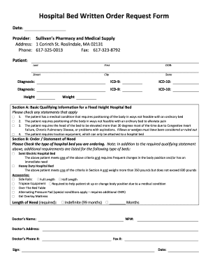 Sample Documentation for Hospital Bed  Form