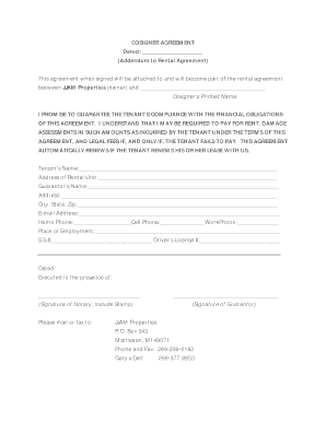 COSIGNER AGREEMENT Dated Addendum to Rental Agreement  Form