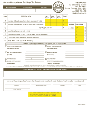 Aurora Occupational Privilege Tax Return  Form